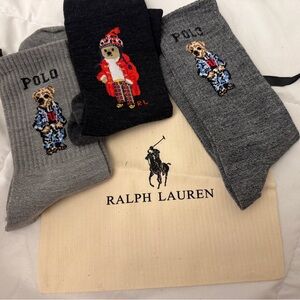 NEW Polo Ralph Lauren Men’s Polo Bear Trouser Gray Socks Lot of 3 Pairs